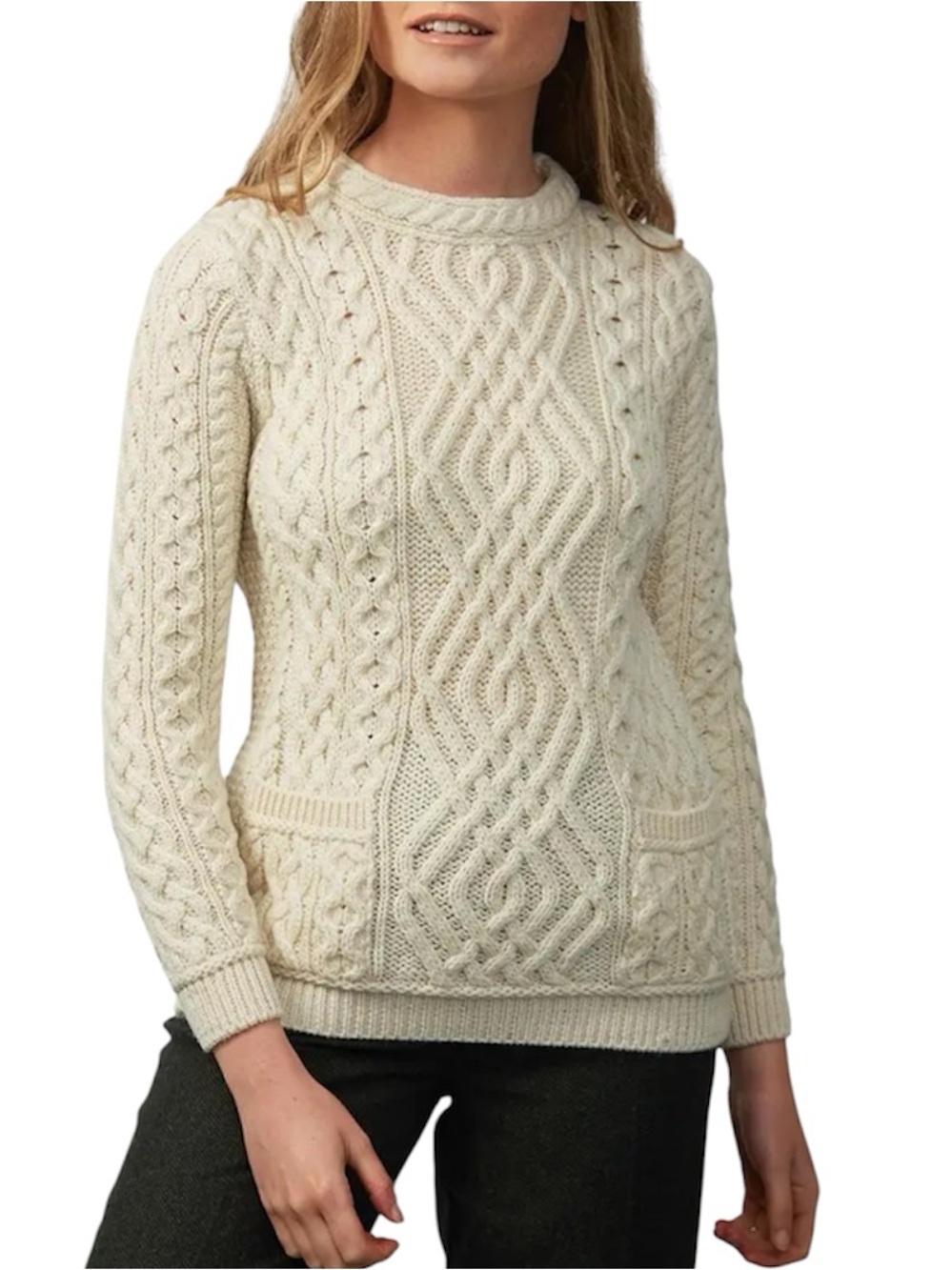 Aran Mor Merino Wool Cable Knit Fisherman Crewneck Sweater